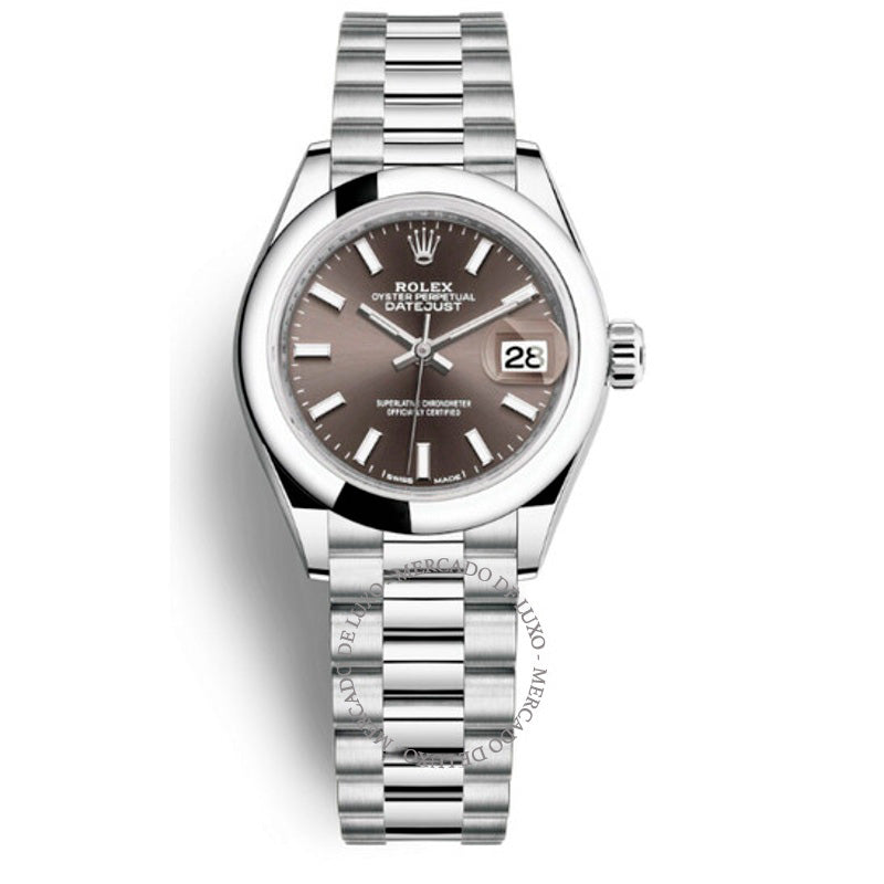Relógio Lady-Datejust Presidente Automático em Platina com Mostrador Cinza 28 mm - Mercado de Luxo - O Maior E-Commerce de Bens, Produtos e Serviços de Luxo do Brasil.