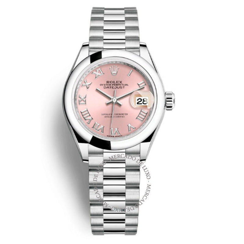 Relógio Lady-Datejust Presidente Automático em Platina com Mostrador Rosa 28 mm - Mercado de Luxo - O Maior E-Commerce de Bens, Produtos e Serviços de Luxo do Brasil.