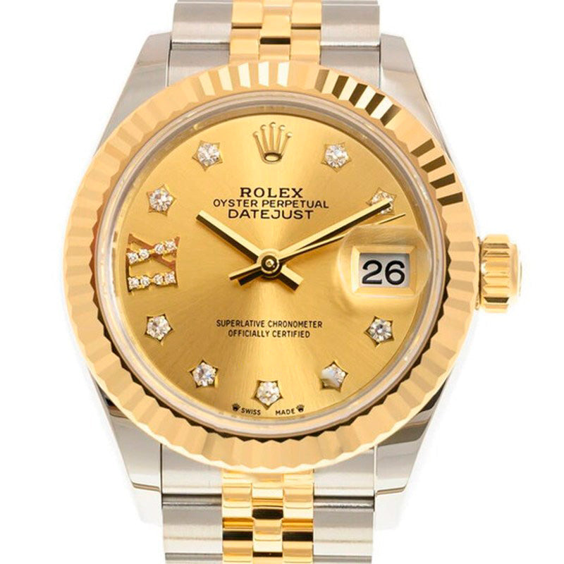 Relógio Rolex Jubilee Lady Datejust Champagne com mostrador de diamantes automático em aço e ouro amarelo 18k 28 mm - Mercado de Luxo - O Maior E-Commerce de Bens, Produtos e Serviços de Luxo do Brasil.