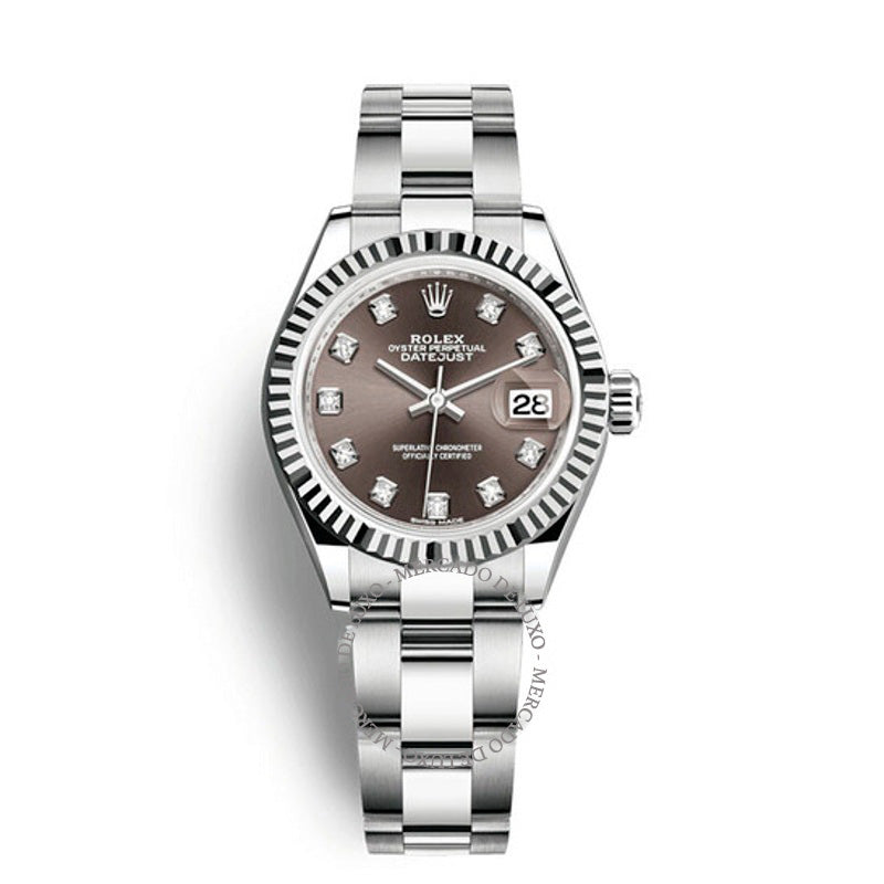 Relógio Oyster Lady Datejust Automático Cinza com Mostrador de Diamante  - Mercado de Luxo - O Maior E-Commerce de Bens, Produtos e Serviços de Luxo do Brasil.