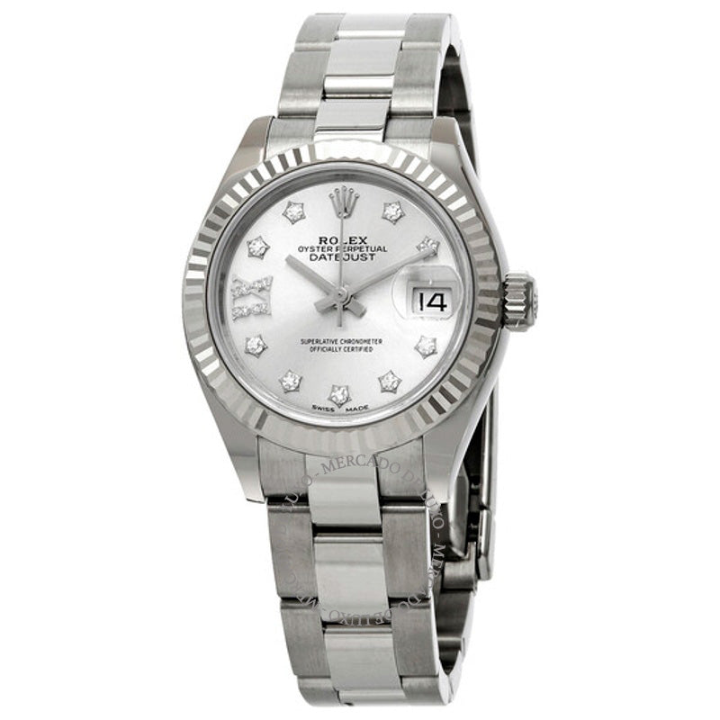 Relógio Oyster Lady Datejust Automático Prata com Mostrador Romano e Diamante 28 mm - Mercado de Luxo - O Maior E-Commerce de Bens, Produtos e Serviços de Luxo do Brasil.