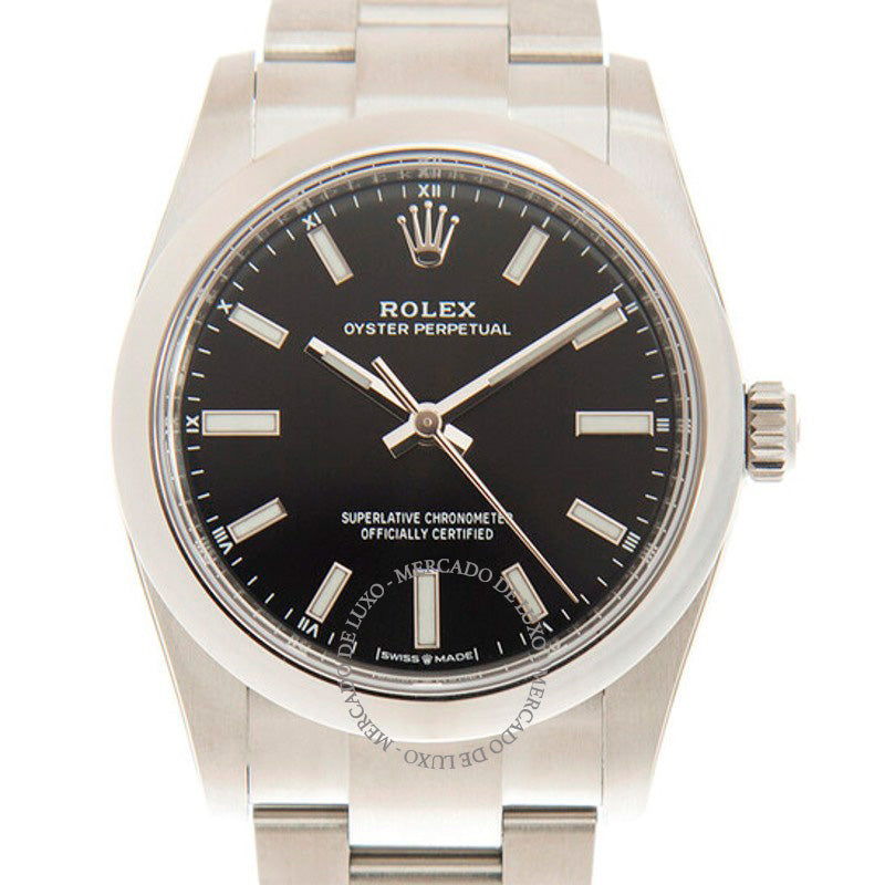 Relógio Oyster Perpetual 34 Cronômetro Automático Mostrador Preto 34 mm - Mercado de Luxo - O Maior E-Commerce de Bens, Produtos e Serviços de Luxo do Brasil.