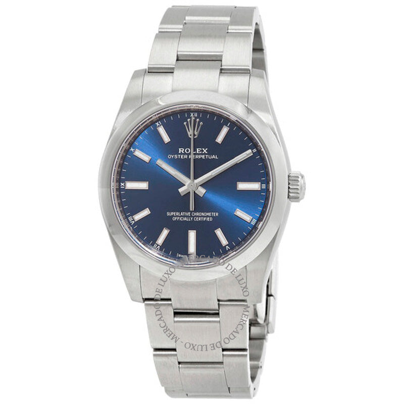 Relógio Oyster Perpetual 34 Cronômetro Automático Mostrador Azul 34 mm - Mercado de Luxo - O Maior E-Commerce de Bens, Produtos e Serviços de Luxo do Brasil.
