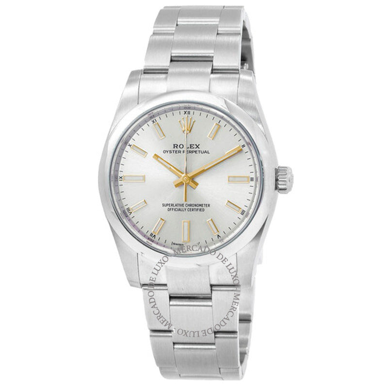 Relógio Oyster Perpetual 34 Cronômetro Automático Mostrador Prateado 34 mm - Mercado de Luxo - O Maior E-Commerce de Bens, Produtos e Serviços de Luxo do Brasil.