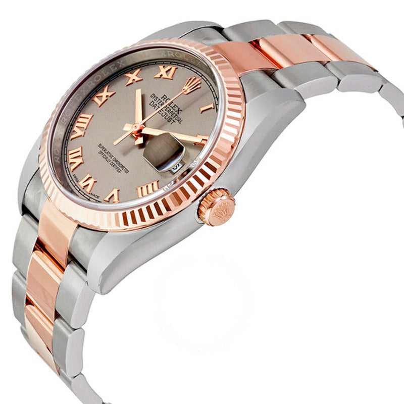 Relógio Oyster Perpetual Datejust com mostrador de ródio automático em aço inoxidável e ouro Everose 18 quilates 36 mm - Mercado de Luxo - O Maior E-Commerce de Bens, Produtos e Serviços de Luxo do Brasil.