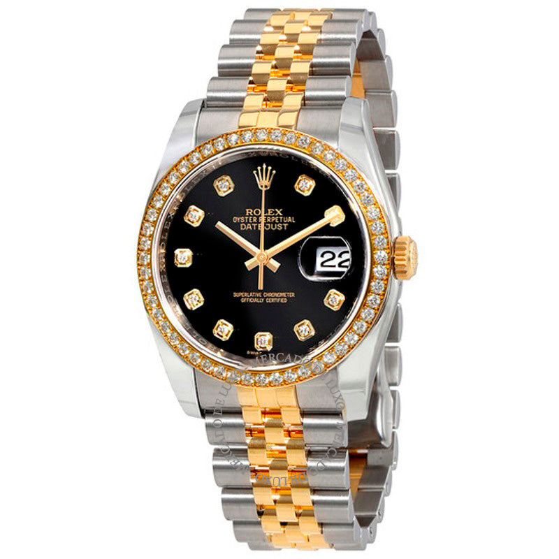 Relógio Oyster Perpetual Datejust 36 Mostrador Preto Aço Inoxidável e Ouro Amarelo 18K Pulseira Jubilee Automático 36 mm - Mercado de Luxo - O Maior E-Commerce de Bens, Produtos e Serviços de Luxo do Brasil.