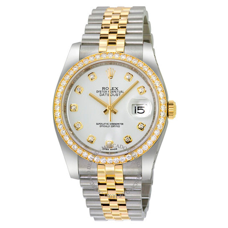Relógio Oyster Perpetual Datejust 36 Mostrador Branco Aço Inoxidável e Pulseira Jubilee em Ouro Amarelo 18K Automático 36 mm - Mercado de Luxo - O Maior E-Commerce de Bens, Produtos e Serviços de Luxo do Brasil.