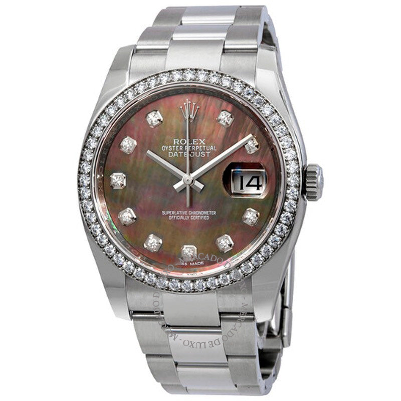 Relógio Oyster automático Datejust com mostrador de diamante e madrepérola preta 36 mm - Mercado de Luxo - O Maior E-Commerce de Bens, Produtos e Serviços de Luxo do Brasil.