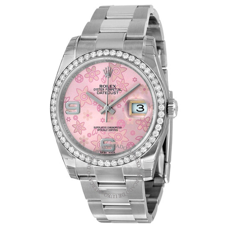 Relógio Oyster Perpetual Datejust 36 Mostrador Floral Rosa Pulseira de Aço Inoxidável Automático 36 mm - Mercado de Luxo - O Maior E-Commerce de Bens, Produtos e Serviços de Luxo do Brasil.