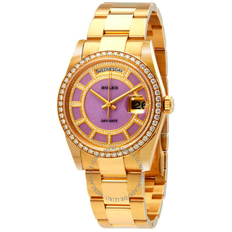 Relógio Oyster Day-Date 36 Carousel of Lavender Jade Dial em ouro amarelo 18k 36 mm - Mercado de Luxo - O Maior E-Commerce de Bens, Produtos e Serviços de Luxo do Brasil.