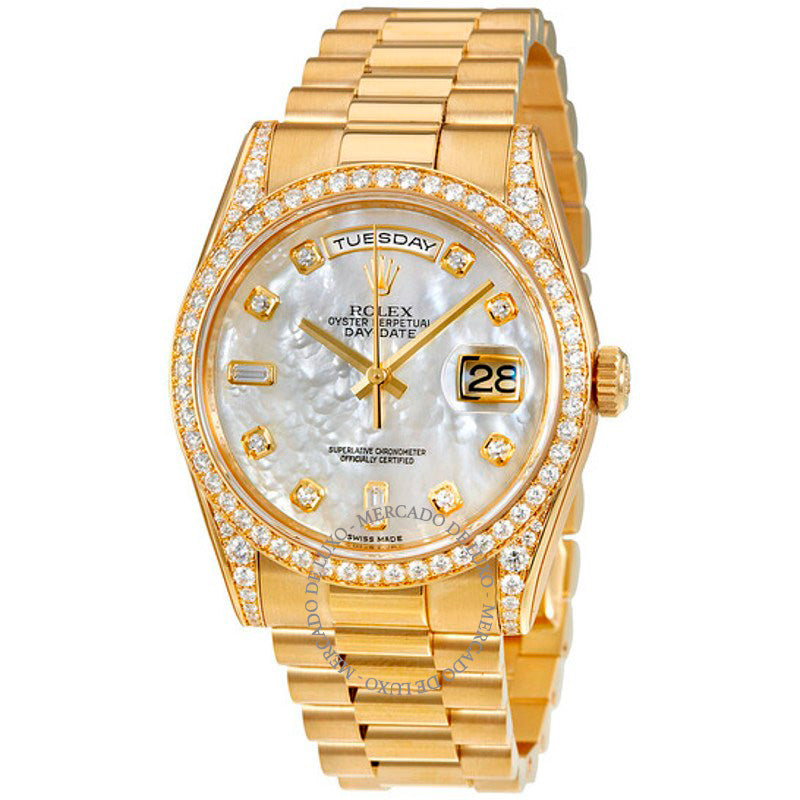Relógio Oyster Perpetual Madrepérola Diamante Ouro Amarelo 18K 1  - Mercado de Luxo - O Maior E-Commerce de Bens, Produtos e Serviços de Luxo do Brasil.