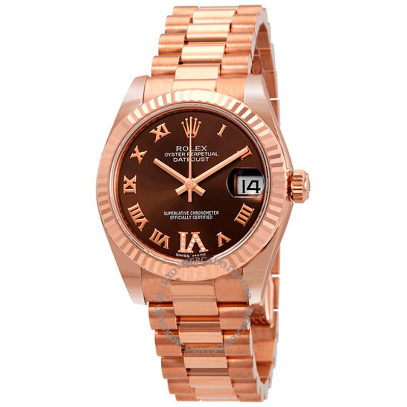 Relógio Datejust Chocolate Dial Automático em Ouro Everose 18k President 31 mm - Mercado de Luxo - O Maior E-Commerce de Bens, Produtos e Serviços de Luxo do Brasil.