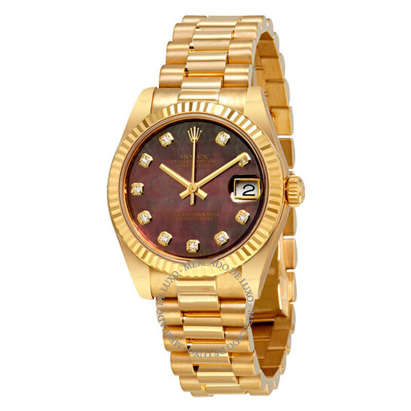 Relógio Datejust President em ouro amarelo 18K com mostrador de diamante e madrepérola preta  - Mercado de Luxo - O Maior E-Commerce de Bens, Produtos e Serviços de Luxo do Brasil.