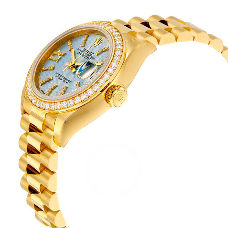 Relógio Lady-Datejust 28 Mostrador Azul-Flor-de-Centáurea Ouro Amarelo 18K Presidente Automático 28 mm - Mercado de Luxo - O Maior E-Commerce de Bens, Produtos e Serviços de Luxo do Brasil.