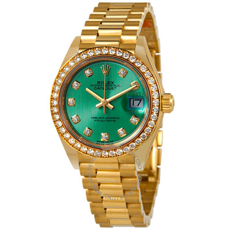 Relógio Lady-Datejust Presidente em ouro amarelo 18 quilates mostrador verde menta 28 mm - Mercado de Luxo - O Maior E-Commerce de Bens, Produtos e Serviços de Luxo do Brasil.