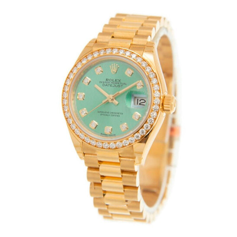 Relógio Lady-Datejust Presidente em ouro amarelo 18 quilates mostrador verde menta 28 mm - Mercado de Luxo - O Maior E-Commerce de Bens, Produtos e Serviços de Luxo do Brasil.