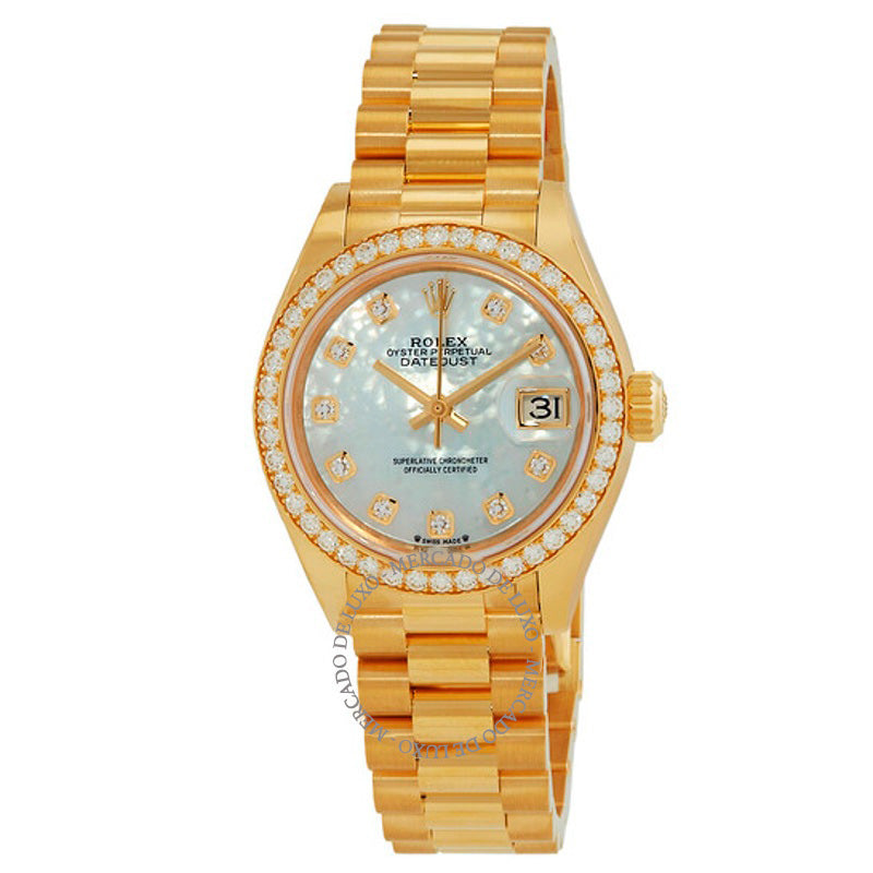 Relógio Lady-Datejust com mostrador em madrepérola automático em ouro amarelo 18 quilates  - Mercado de Luxo - O Maior E-Commerce de Bens, Produtos e Serviços de Luxo do Brasil.