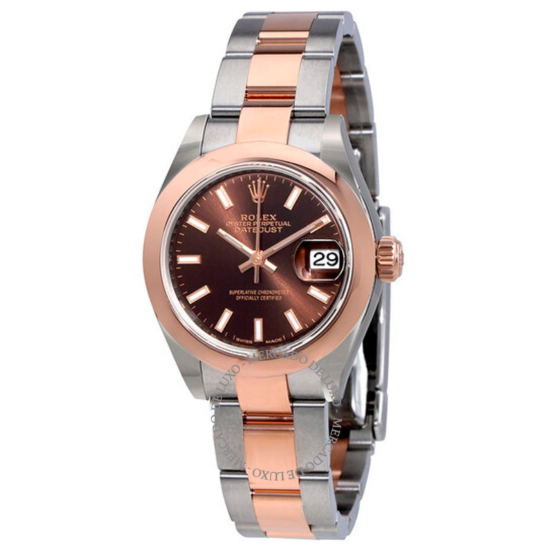 Relógio Oyster Lady Datejust com mostrador chocolate em aço e ouro Everose 18K 28 mm - Mercado de Luxo - O Maior E-Commerce de Bens, Produtos e Serviços de Luxo do Brasil.