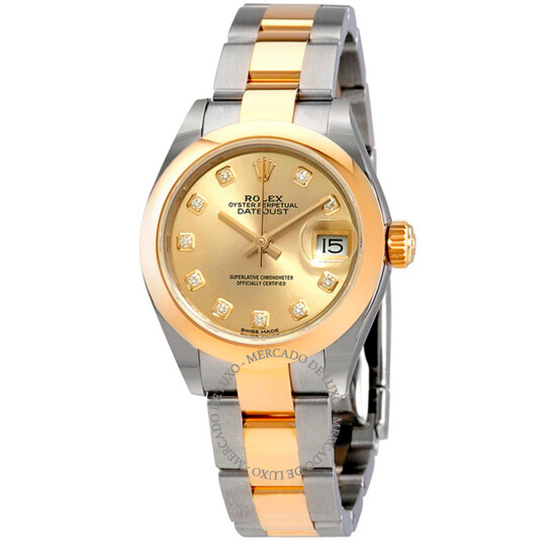 Relógio Oyster Lady Datejust 28 Champagne com Mostrador de Diamante 28 mm - Mercado de Luxo - O Maior E-Commerce de Bens, Produtos e Serviços de Luxo do Brasil.