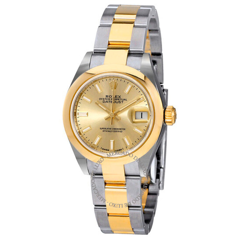 Relógio Oyster Lady Datejust com mostrador champanhe em aço e ouro amarelo 18K 28 mm - Mercado de Luxo - O Maior E-Commerce de Bens, Produtos e Serviços de Luxo do Brasil.