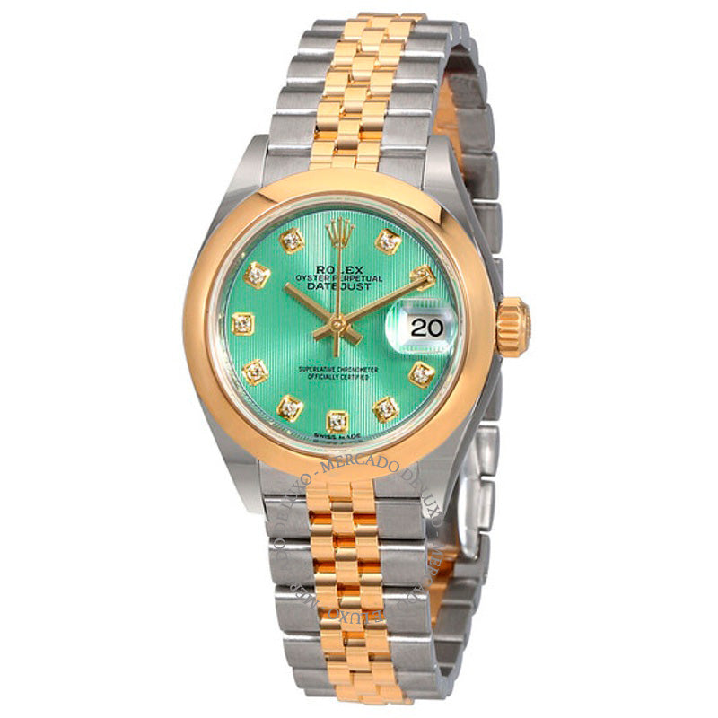 Relógio Lady Datejust Jubilee em aço verde menta 28 e ouro amarelo 18k 28 mm - Mercado de Luxo - O Maior E-Commerce de Bens, Produtos e Serviços de Luxo do Brasil.