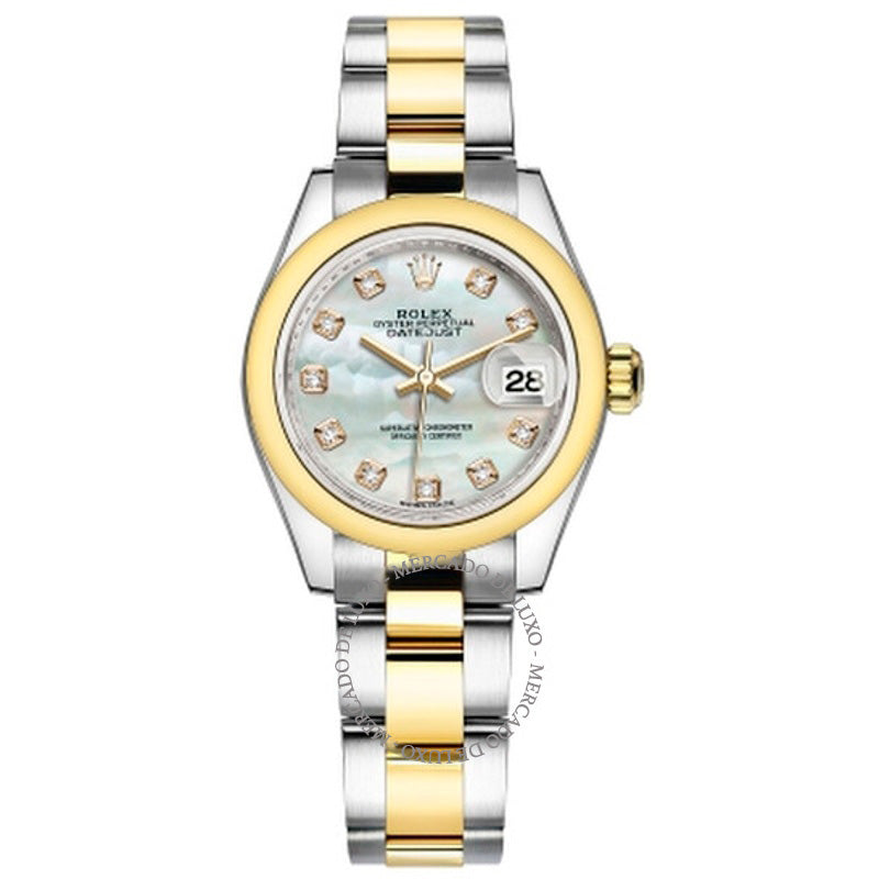 Relógio Oyster Lady Datejust em aço com diamantes e madrepérola e ouro amarelo 18K 28 mm - Mercado de Luxo - O Maior E-Commerce de Bens, Produtos e Serviços de Luxo do Brasil.