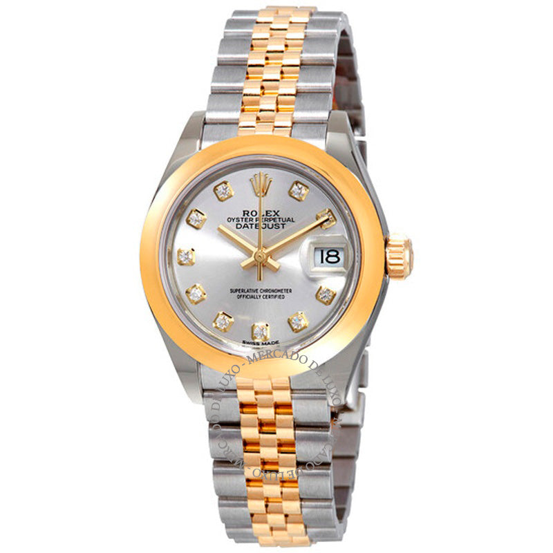 Relógio Lady Datejust 28 Jubilee em aço com mostrador prateado e ouro amarelo 18K 28 mm - Mercado de Luxo - O Maior E-Commerce de Bens, Produtos e Serviços de Luxo do Brasil.