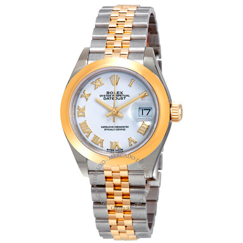 Relógio Lady-Datejust Jubilee automático mostrador branco ouro amarelo 18k e aço 28 mm - Mercado de Luxo - O Maior E-Commerce de Bens, Produtos e Serviços de Luxo do Brasil.