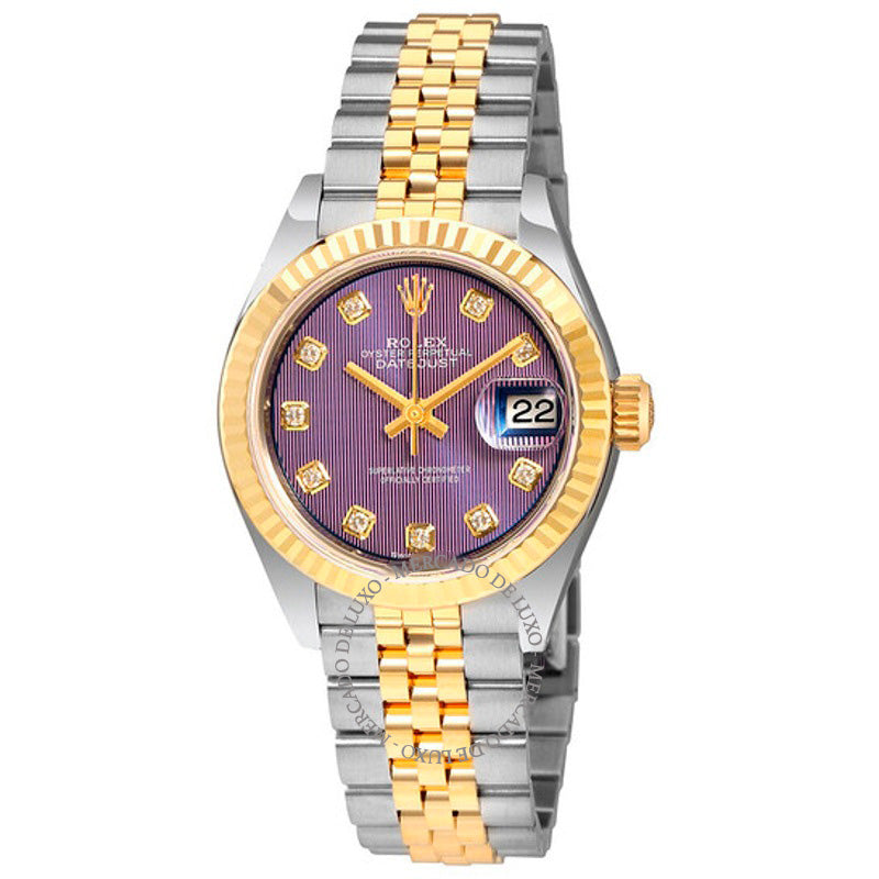 Relógio Lady Datejust Lavanda Mostrador Diamante Aço e Ouro Amarelo 18K Automático 28 mm - Mercado de Luxo - O Maior E-Commerce de Bens, Produtos e Serviços de Luxo do Brasil.