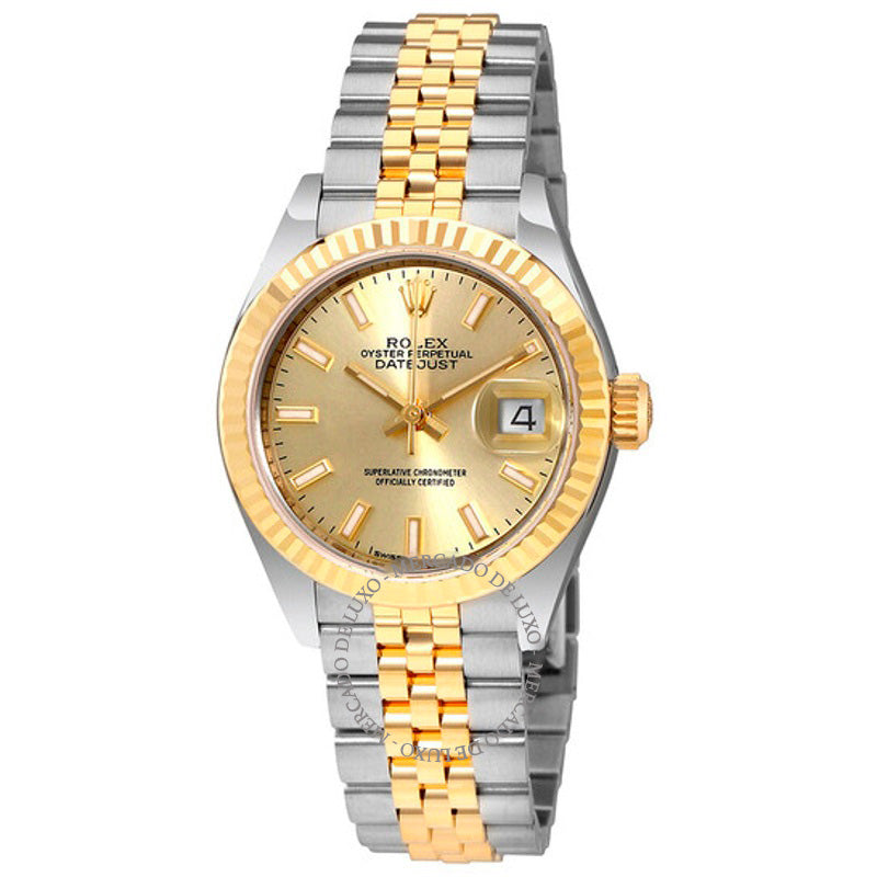 Relógio automático Lady Datejust com mostrador champanhe em aço e ouro amarelo 18K 28 mm - Mercado de Luxo - O Maior E-Commerce de Bens, Produtos e Serviços de Luxo do Brasil.