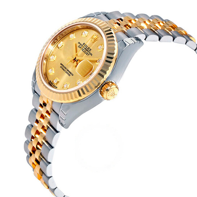 Relógio automático Lady Datejust Champagne com mostrador de diamantes em aço e ouro amarelo 18K 28 mm - Mercado de Luxo - O Maior E-Commerce de Bens, Produtos e Serviços de Luxo do Brasil.