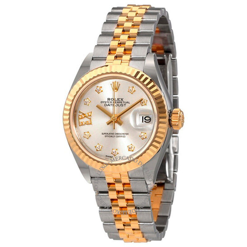 Relógio Lady-Datejust Prata Mostrador Diamante Automático 28 mm - Mercado de Luxo - O Maior E-Commerce de Bens, Produtos e Serviços de Luxo do Brasil.