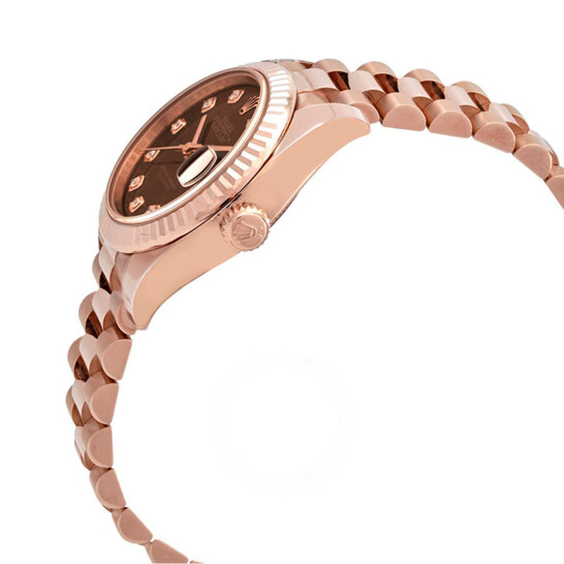 Relógio Lady Datejust Chocolate Diamond Dial Automático Ouro Rosa 18 Quilates President 28 mm - Mercado de Luxo - O Maior E-Commerce de Bens, Produtos e Serviços de Luxo do Brasil.
