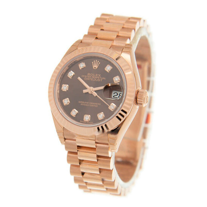 Relógio Lady Datejust Chocolate Diamond Dial Automático Ouro Rosa 18 Quilates President 28 mm - Mercado de Luxo - O Maior E-Commerce de Bens, Produtos e Serviços de Luxo do Brasil.