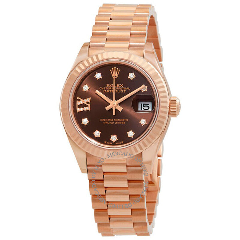 Relógio automático Lady Datejust com mostrador chocolate e diamantes em ouro Everose 18K  - Mercado de Luxo - O Maior E-Commerce de Bens, Produtos e Serviços de Luxo do Brasil.