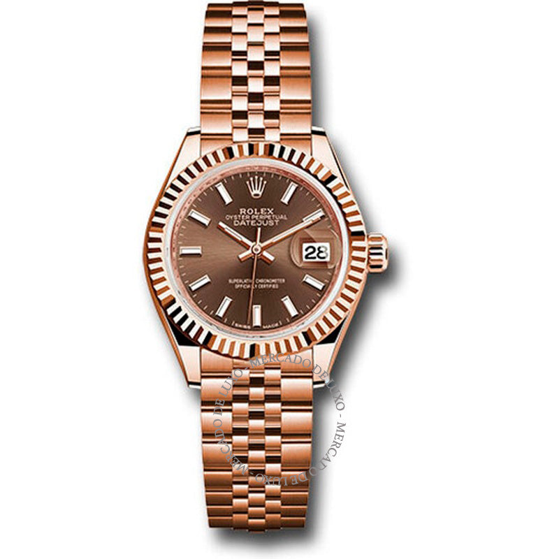 Relógio automático Lady Datejust com mostrador chocolate e ouro Everose 18K 28 mm - Mercado de Luxo - O Maior E-Commerce de Bens, Produtos e Serviços de Luxo do Brasil.