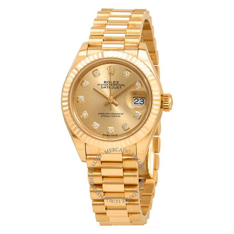 Relógio Lady-Datejust 28 Mostrador Champagne Ouro Amarelo 18K Presidente Automático 28 mm - Mercado de Luxo - O Maior E-Commerce de Bens, Produtos e Serviços de Luxo do Brasil.