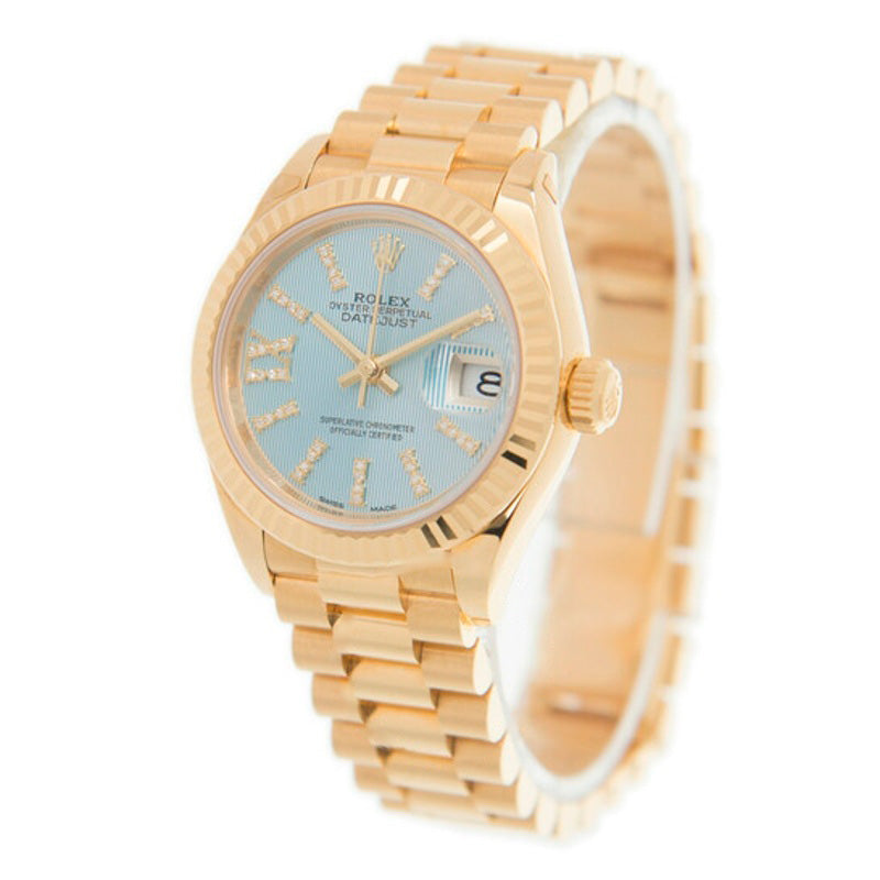 Relógio Oyster Perpetual Datejust Cornflower Blue Dial Automático Ouro Amarelo 18 Quilates 28 mm - Mercado de Luxo - O Maior E-Commerce de Bens, Produtos e Serviços de Luxo do Brasil.