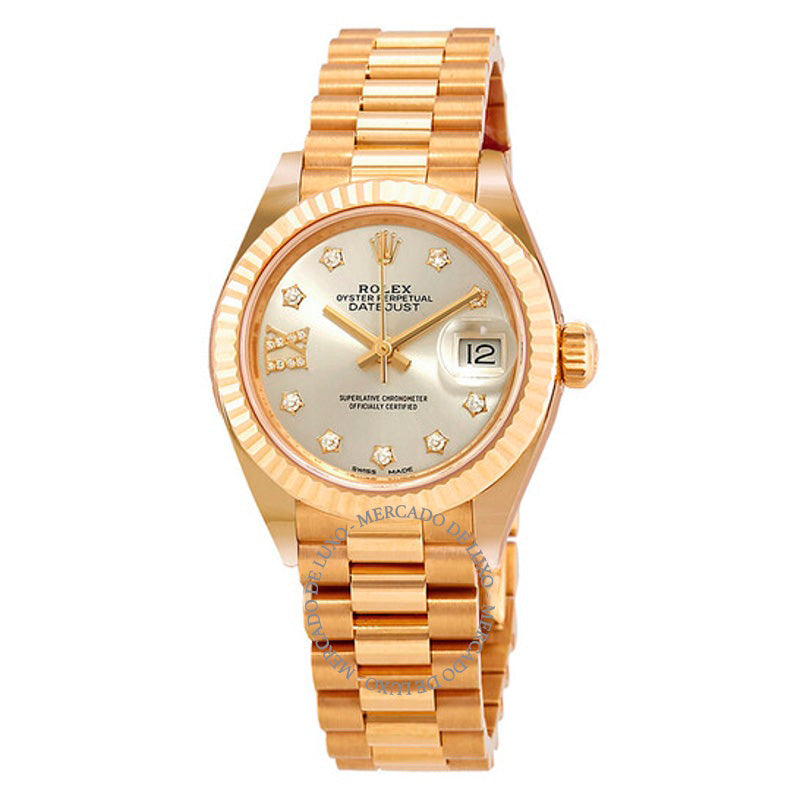 Relógio Lady-Datejust em ouro amarelo 18k com mostrador de diamante e prata  - Mercado de Luxo - O Maior E-Commerce de Bens, Produtos e Serviços de Luxo do Brasil.