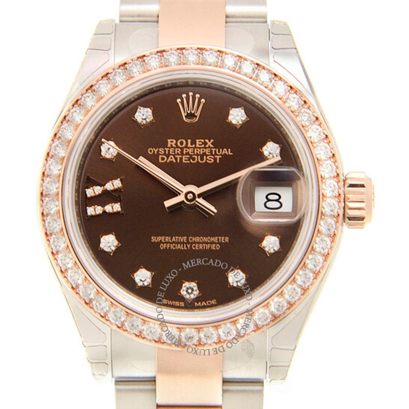 Relógio Lady Datejust Chocolate Diamond Dial Automático em Aço e Ouro Everose 18 quilates Oyster  - Mercado de Luxo - O Maior E-Commerce de Bens, Produtos e Serviços de Luxo do Brasil.
