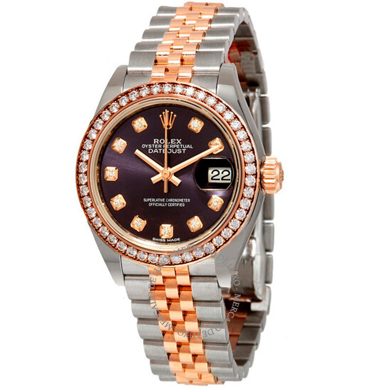 Relógio Jubile Lady Datejust com mostrador roxo de diamantes em aço e ouro Everose 18k 28 mm - Mercado de Luxo - O Maior E-Commerce de Bens, Produtos e Serviços de Luxo do Brasil.