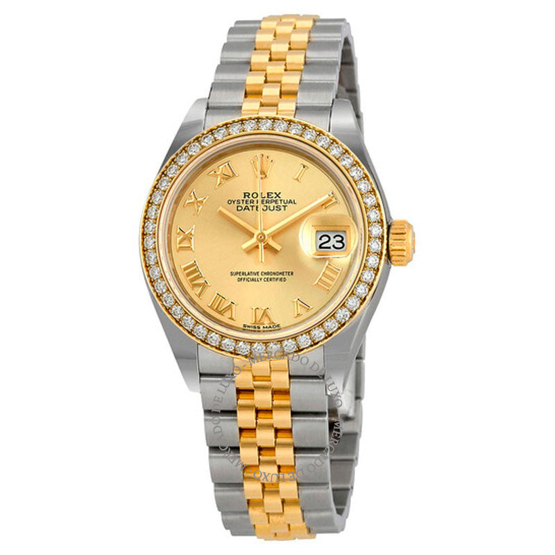 Relógio automático Lady Datejust Champagne com mostrador romano e moldura de diamante 28 mm - Mercado de Luxo - O Maior E-Commerce de Bens, Produtos e Serviços de Luxo do Brasil.