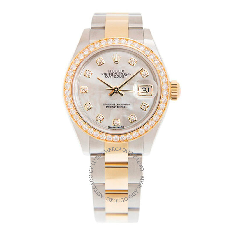 Relógio Oyster Lady Datejust em aço com diamantes e madrepérola e ouro amarelo 18K 28 mm - Mercado de Luxo - O Maior E-Commerce de Bens, Produtos e Serviços de Luxo do Brasil.