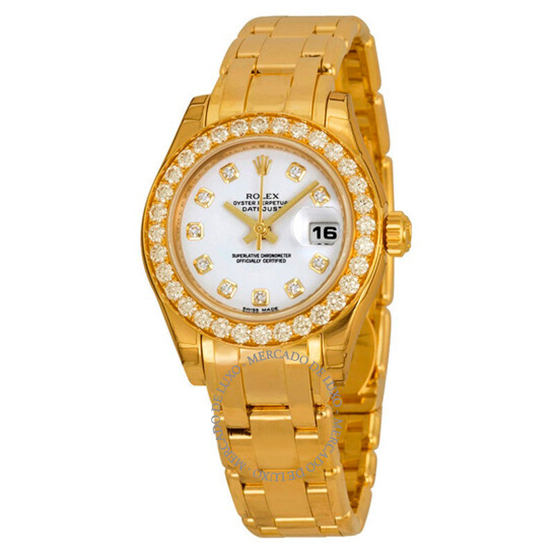 Relógio Lady-Datejust Pearlmaster Mostrador de Diamante Branco Ouro Amarelo 18K Automático 29 mm - Mercado de Luxo - O Maior E-Commerce de Bens, Produtos e Serviços de Luxo do Brasil.