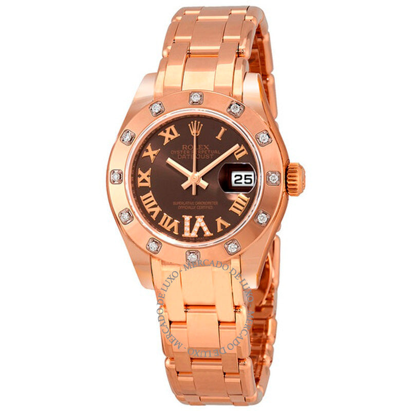 Relógio Lady-Datejust Pearlmaster Mostrador Marrom Chocolate Ouro Everose 18K Automático 29 mm - Mercado de Luxo - O Maior E-Commerce de Bens, Produtos e Serviços de Luxo do Brasil.