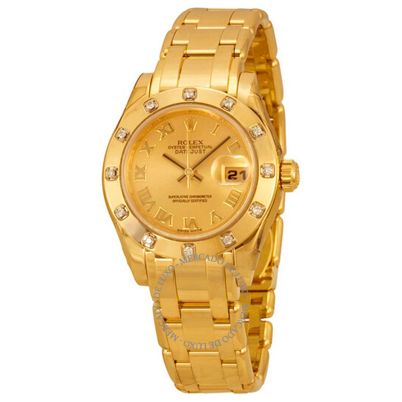 Relógio Lady-Datejust Pearlmaster Champagne Dial Ouro Amarelo 18K Automático 29 mm - Mercado de Luxo - O Maior E-Commerce de Bens, Produtos e Serviços de Luxo do Brasil.