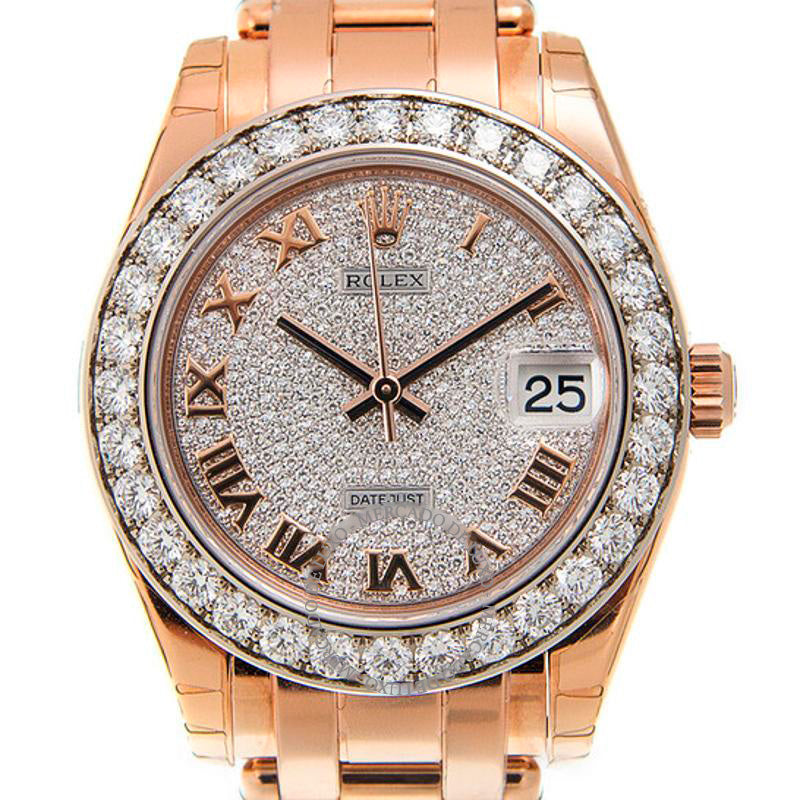 Relógio Lady-Datejust Pearlmaster Diamond Pave Dial Ouro Everose 18K Automático 34 mm - Mercado de Luxo - O Maior E-Commerce de Bens, Produtos e Serviços de Luxo do Brasil.