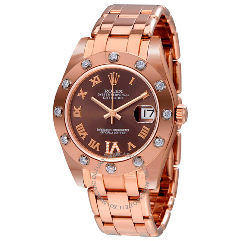 Relógio Lady-Datejust Pearlmaster Chocolate Dial 18K Ouro Everose Automático 34 mm - Mercado de Luxo - O Maior E-Commerce de Bens, Produtos e Serviços de Luxo do Brasil.