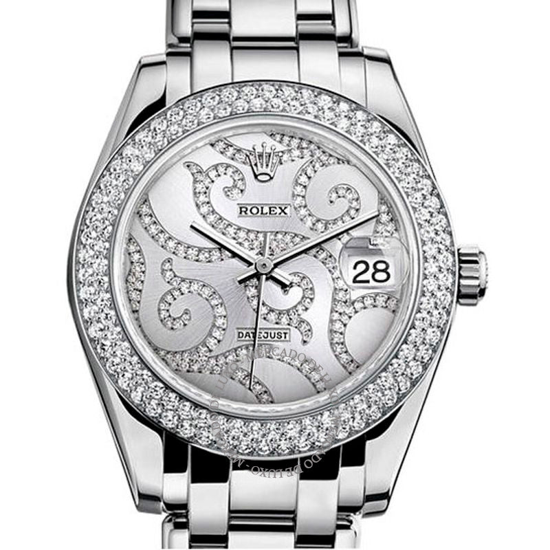 Relógio Datejust cravejado em ródio com mostrador de diamantes ouro branco 18 quilates automático 34 mm - Mercado de Luxo - O Maior E-Commerce de Bens, Produtos e Serviços de Luxo do Brasil.