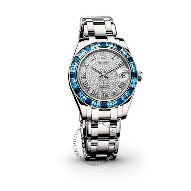 Relógio Lady-Datejust Pearlmaster Diamond Pave Dial Ouro Branco 18K Automático 34 mm - Mercado de Luxo - O Maior E-Commerce de Bens, Produtos e Serviços de Luxo do Brasil.